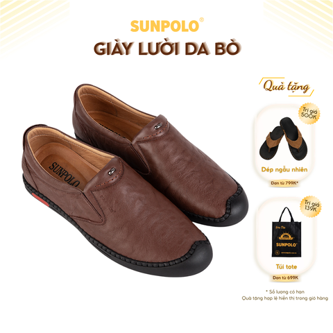 Giày lười CS5028 da bò đế cao mũi tròn