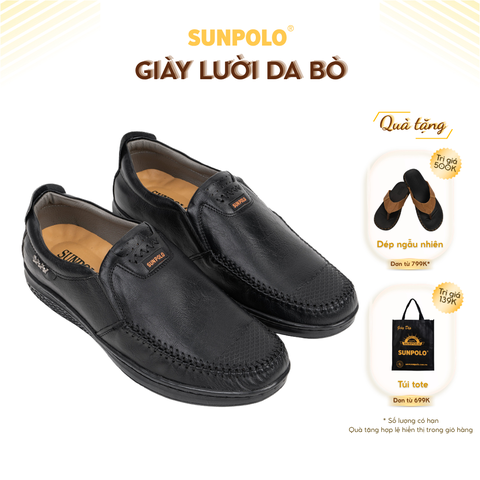 Giày lười nam LMS266 da bò đế cao su mũi tròn 2 phiên bản màu Đen/Nâu