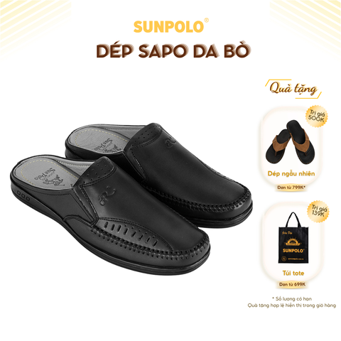 Dép sapo SPO196 da bò Đen Nâu