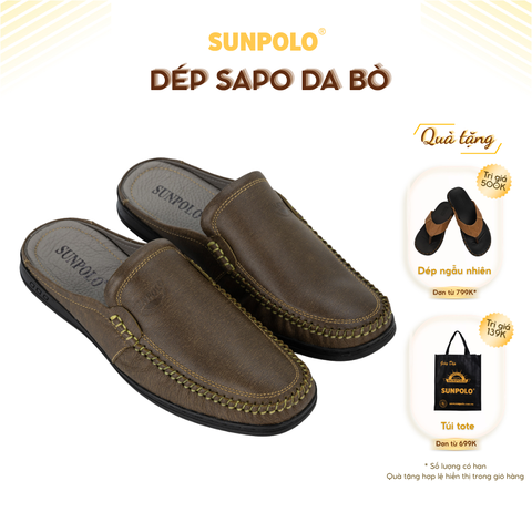 Dép sapo SPO218 da bò mũi bo tròn hiện đại