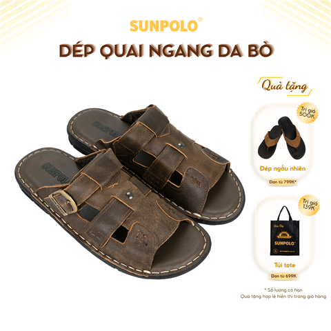 Dép Quai Ngang Nam AQN021 Da Bò Cao Cấp