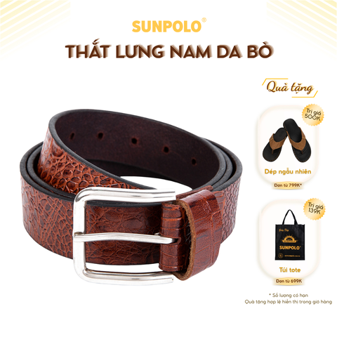 Dây nịt nam da bò SUNPOLO Nâu - BSBK32