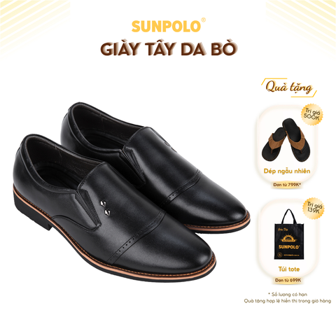 Giày tây SPH309 da bò đế cao su mũi nhọn 2 phiên bản màu Đen/Bò