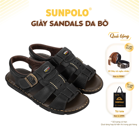 Xăng Đan Nam SDA023 Da Bò SUNPOLO Đen Nâu