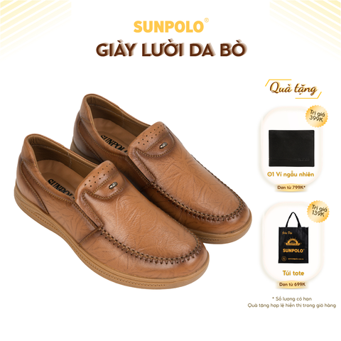 Giày lười CS5091 da bò đế cao su mũi tròn có 2 phiên bản màu
