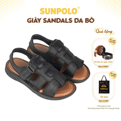 Xăng Đan Nam Da Bò Cao Cấp SUNPOLO Sandals SDF060 Đi Học, Đi Chơi