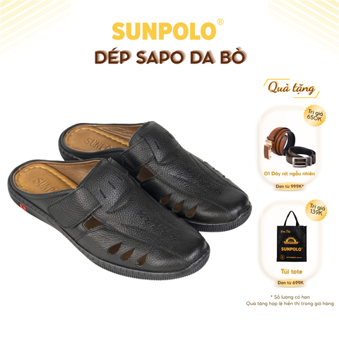 Dép sapo SPO569 da bò đế cao su mũi tròn