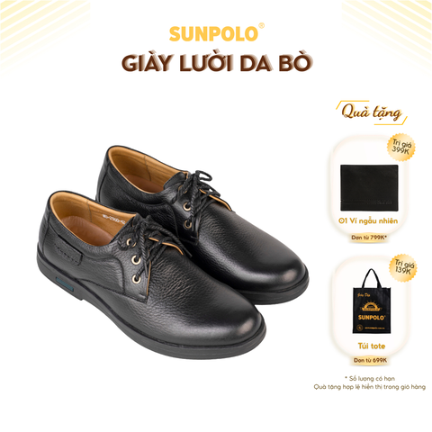 Giày lười cột dây MU2960 da bò đế cao su mũi tròn