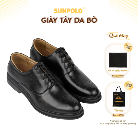 Giày tây nam MU3104 da bò cột dây đế cao su mũi tròn