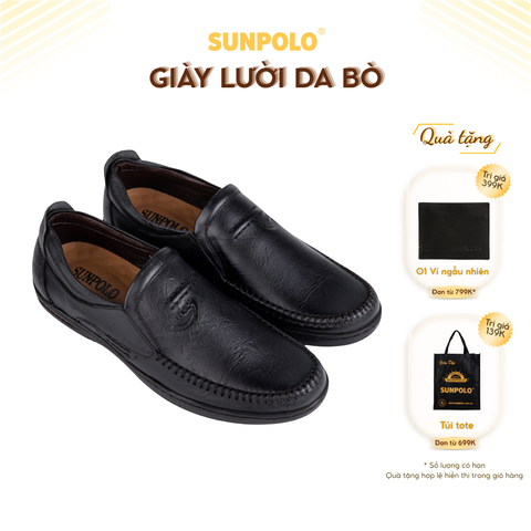 Giày mọi nam da bò SUNPOLO LS4016 (Đen, Nâu)