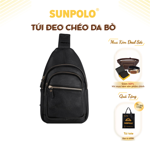 Túi Đeo Chéo Nam Da Bò Cao Cấp SUNPOLO Đen Nâu Bò STU103
