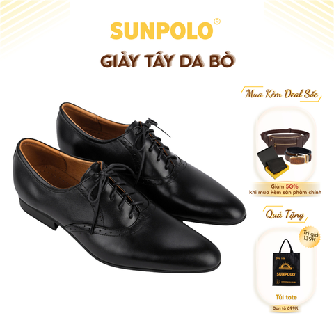 Giày tây nam MU5572 da bò mũi nhọn màu đen