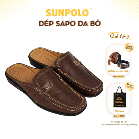 Giày sục dép sapo SPO004 da bò không gót màu Nâu