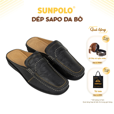 Dép sapo cao cấp SPO003 không gót da bò màu đen