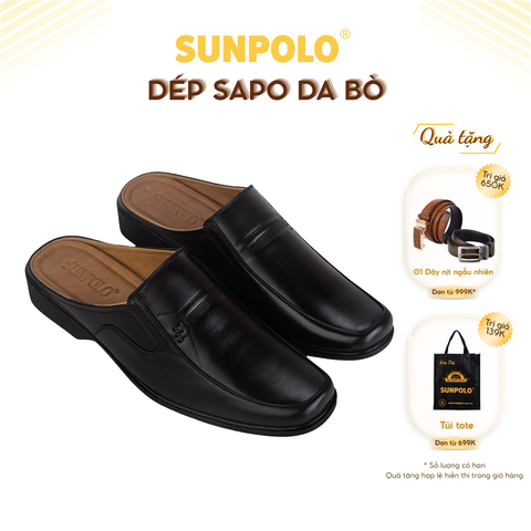 Dép sapo SPO001 da bò gót cao 3cm gồm 2 phiên bàn màu Đen/Nâu