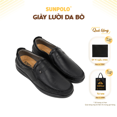 Giày lười LMS265 da bò đế cao su trẻ trung, năng động 2 phiên bản màu Đen/Nâu