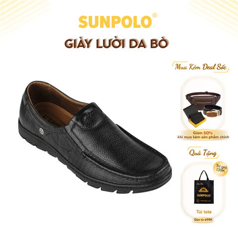 Giày lười SUS505 da bò đế cao su mũi tròn gồm 2 phiên bản màu Đen/Nâu