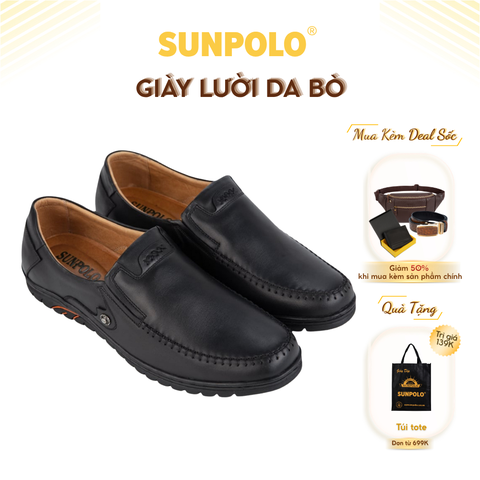 Giày lười SUS501 da bò đế cao su mũi tròn gồm 2 phiên bản màu Đen/Nâu