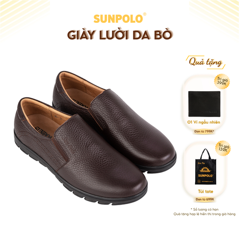 Giày lười SUMU05 da bò vân hột tự nhiên 2 phiên bản màu Đen/Nâu