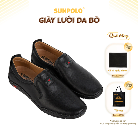 Giày lười CS5055 da bò đế cao su mũi tròn gồm 2 phiên bản màu Đen/Nâu