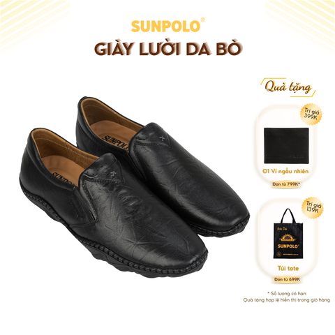 Giày lười CS5082 da bò năng động gồm 2 phiên bản màu Đen/Nâu