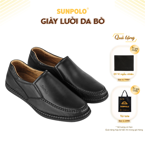 Giày lười MOI015 da bò đế cao su êm chân mũi tròn có Big Size