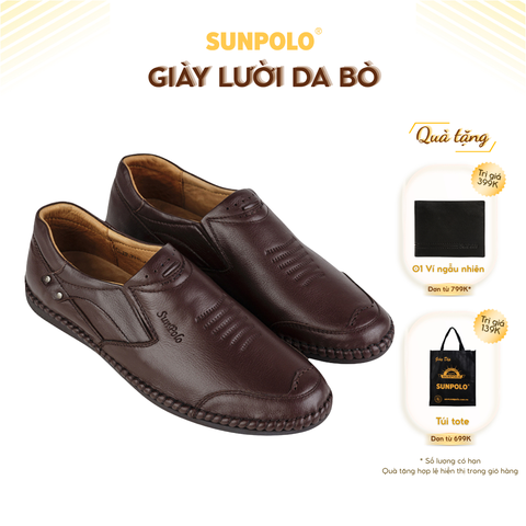 Giày lười MOI007 da bò đế cao su em chân mũi tròn có Big Size