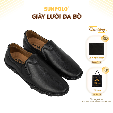 Giày lười nam CS5080 da bò đế cao su êm chân Đen/Nâu