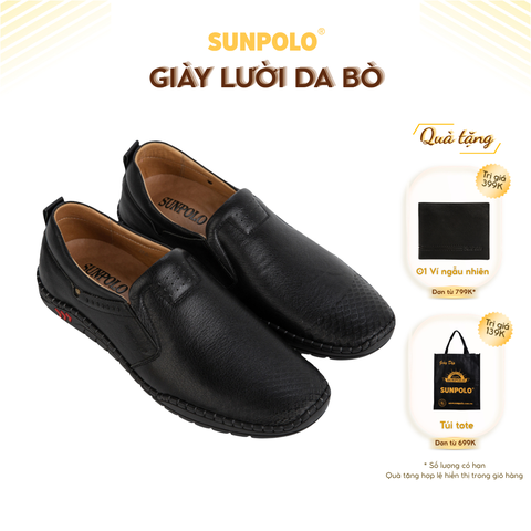 Giày lười CS5054 da bò êm nhẹ mũi tròn 2 phiên bản màu Đen/Nâu