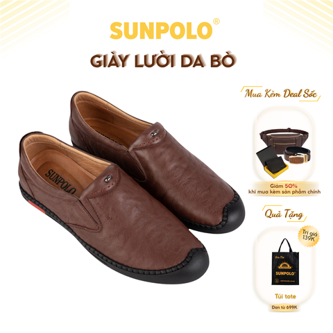 Giày lười CS5028 da bò đế cao mũi tròn