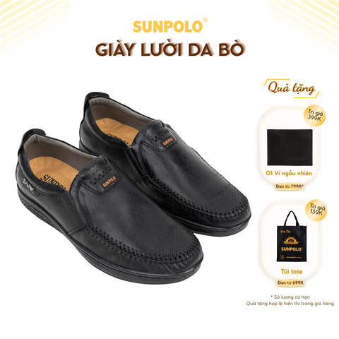 Giày lười nam LMS266 da bò đế cao su mũi tròn 2 phiên bản màu Đen/Nâu