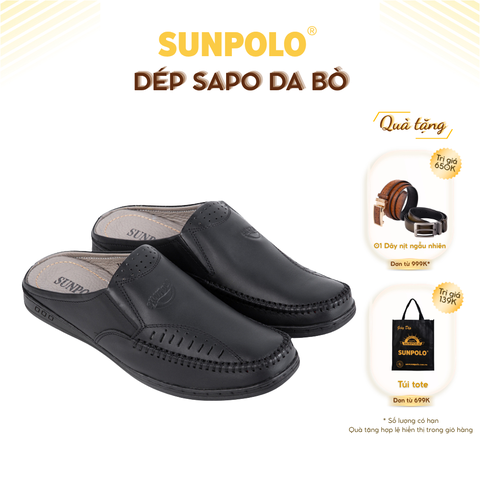 Dép sapo SPO196 da bò Đen Nâu