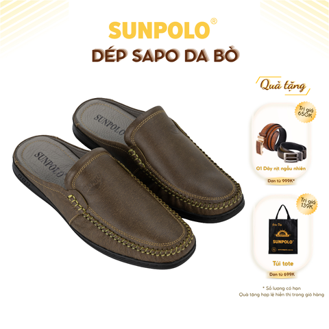 Dép sapo SPO218 da bò mũi bo tròn hiện đại