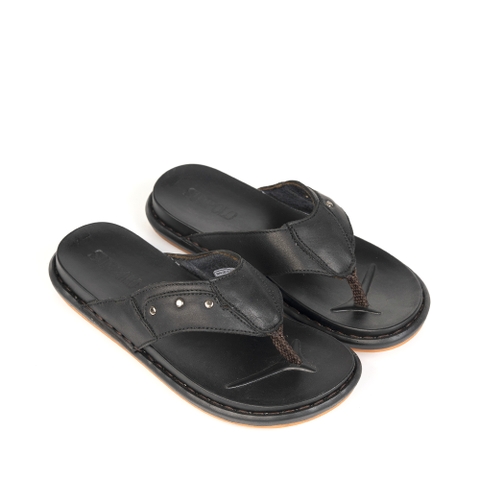 Dép xỏ ngón nam da bò SUNPOLO KEP033 đế cao su màu đen