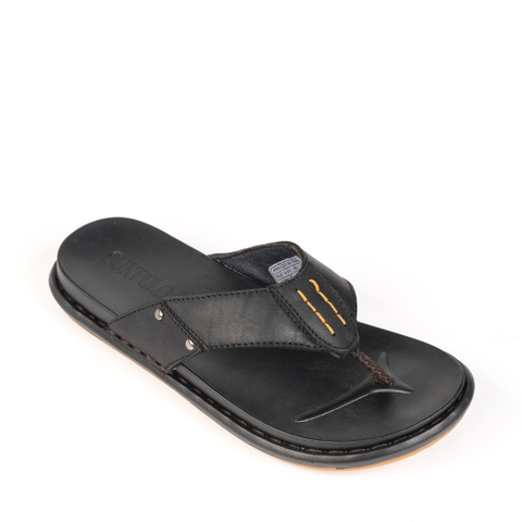 Dép xỏ ngón nam da bò SUNPOLO KEP288 đế cao su màu đen