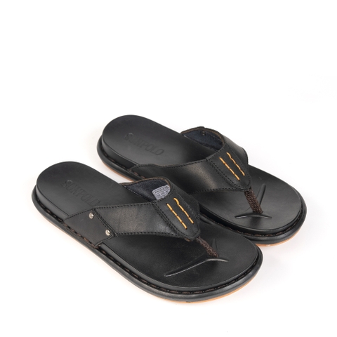 Dép xỏ ngón nam da bò SUNPOLO KEP288 đế cao su màu đen