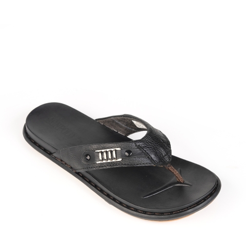 Dép xỏ ngón nam da bò SUNPOLO KEP028 đế cao su màu đen