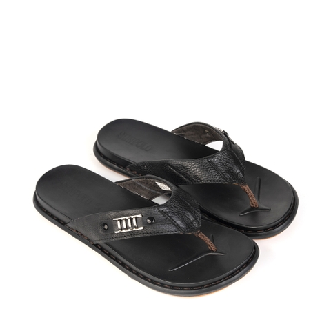 Dép xỏ ngón nam da bò SUNPOLO KEP028 đế cao su màu đen