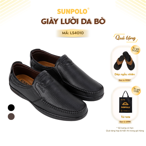Giày lười LS4010 da bò trẻ trung, năng động gồm 2 phiên bản màu Đen/Nâu