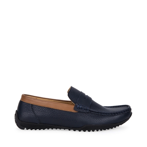 Giày lười MU2588 da bò vân hột mũi tròn 2 phiên bản màu Nâu/Navy