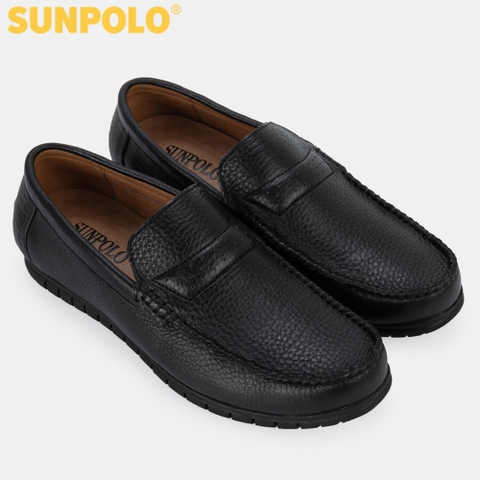 Giày Lười Nam Da Bò SUNPOLO Đen Nâu SUMU2589