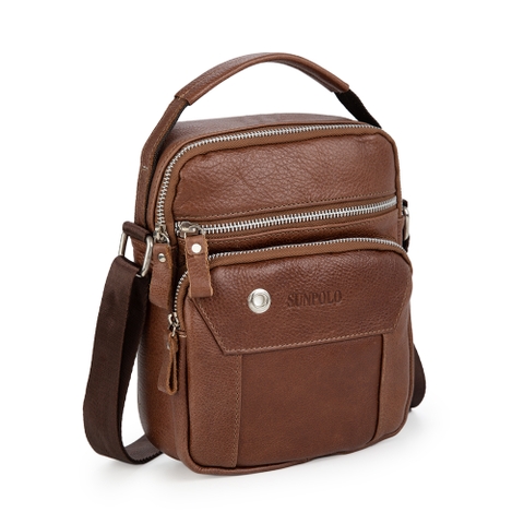 Túi đeo chéo nam da bò cao cấp SUNPOLO Nâu STU109