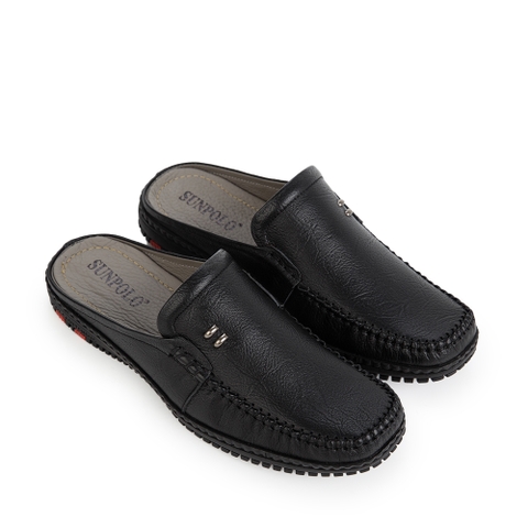 Dép sapo SPO322 da bò đế cao su mũi tròn gồm 2 phiên bản màu Đen/Nâu