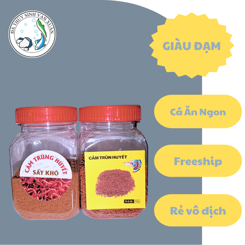 Thức Ăn Cám Trùn Huyết Sấy Khô 50g Bổ Sung Đạm Cho Cá Betta, Cá Cảnh, Cá Bảy Màu Dạng Sợi , Dạng Chỉ