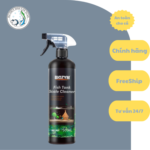 Chai Xịt Tẩy Cặn Canxi Bể Cá Biozym Fish Tank Scale Cleaner chai 500ml an toàn cho cá tép và thực vật hồ cá