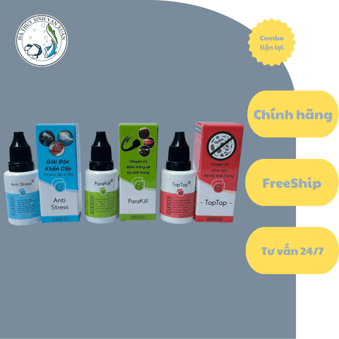 PARAKILL | ANTI STRESS | TOPTOP | BỘ 3 SẢN PHẨM DƯỠNG CÁ CẢNH (LỜ ĐỜ, NẤM, TÚM LẮC, KÝ SINH TRÙNG CHO CÁ CẢNH)