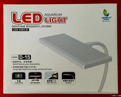 Jeneca Đèn Led Máng Kẹp Thành Bể Jeneca D15 D16 Độ Sáng Cao 8W 12W Chip RGB 3 in 1 Màu Trắng Kích Thước 15x6cm 20x8cm Cho Hồ Cá Dài Dưới 80cm