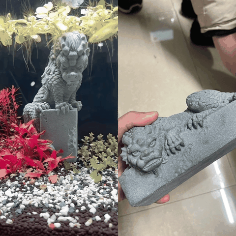 Tượng Song Long Tọa Thạch - Thạch Xanh Bàn Long Ngoạ Long Trang Trí Bể Cá, Bàn Làm Việc, Tiểu Cảnh, Tượng Lân Sư