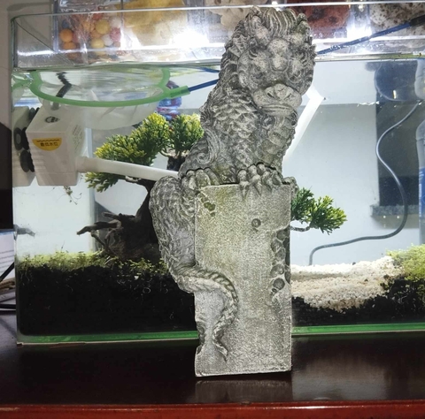 Tượng Song Long Tọa Thạch - Thạch Xanh Bàn Long Ngoạ Long Trang Trí Bể Cá, Bàn Làm Việc, Tiểu Cảnh, Tượng Lân Sư