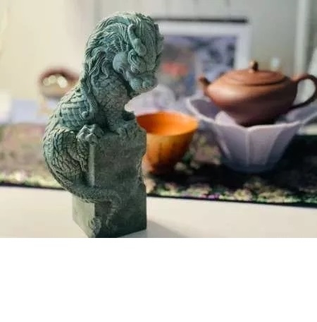 Tượng Song Long Tọa Thạch - Thạch Xanh Bàn Long Ngoạ Long Trang Trí Bể Cá, Bàn Làm Việc, Tiểu Cảnh, Tượng Lân Sư